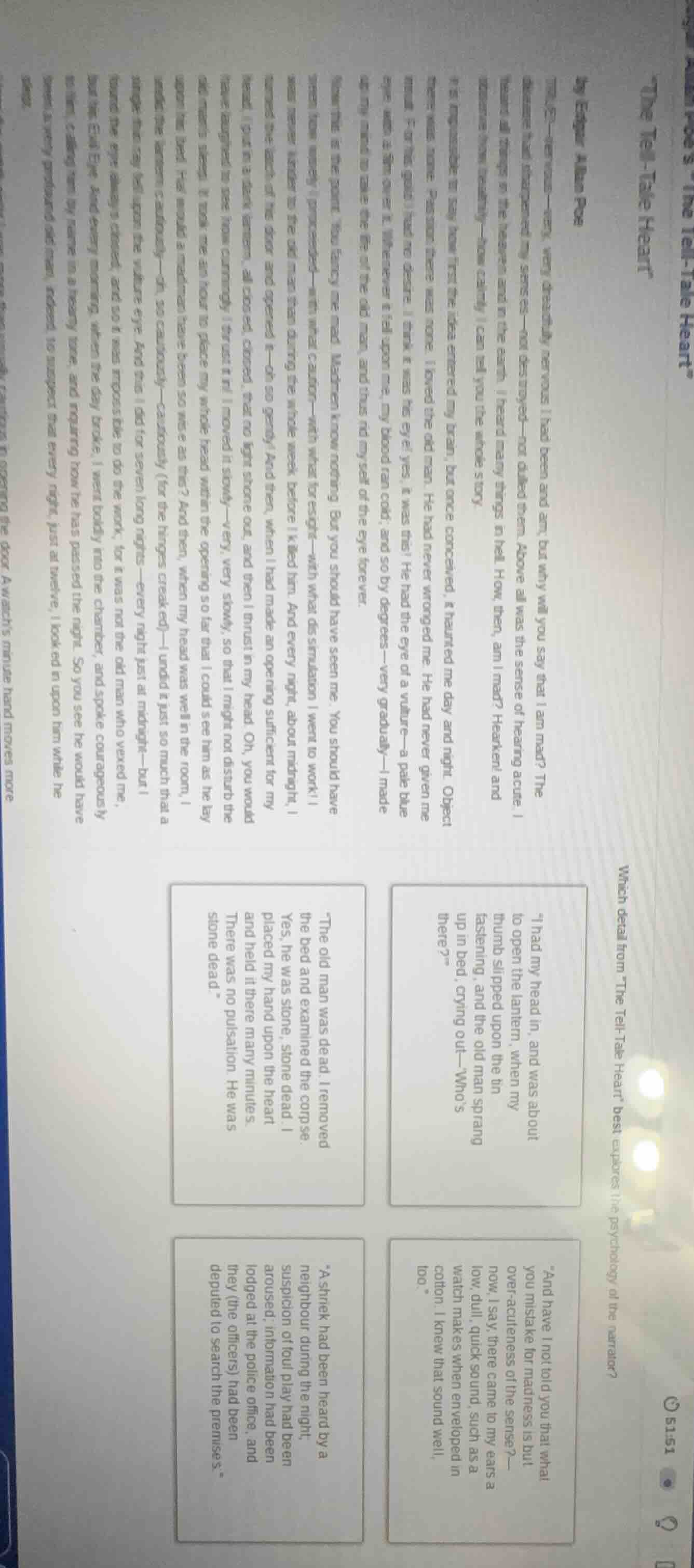 which detail from the tell - tale heart best explores the psychology of…