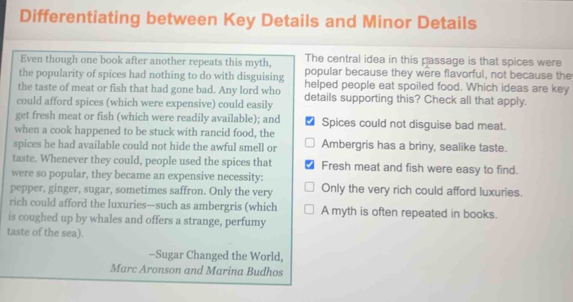 differentiating between key details and minor details even though one b…