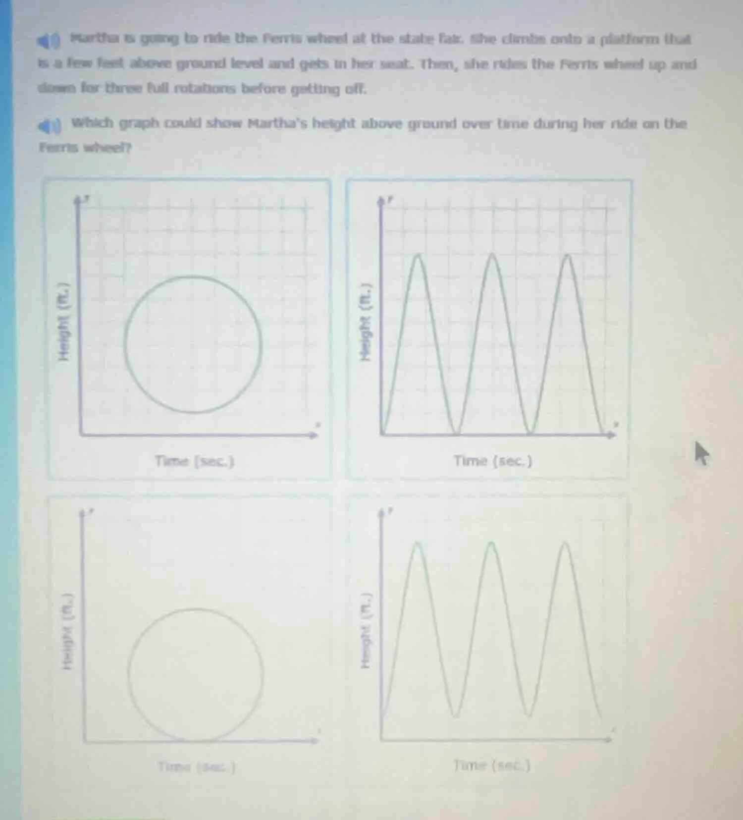 martha is going to ride the ferris wheel at the state fair. she climbs …