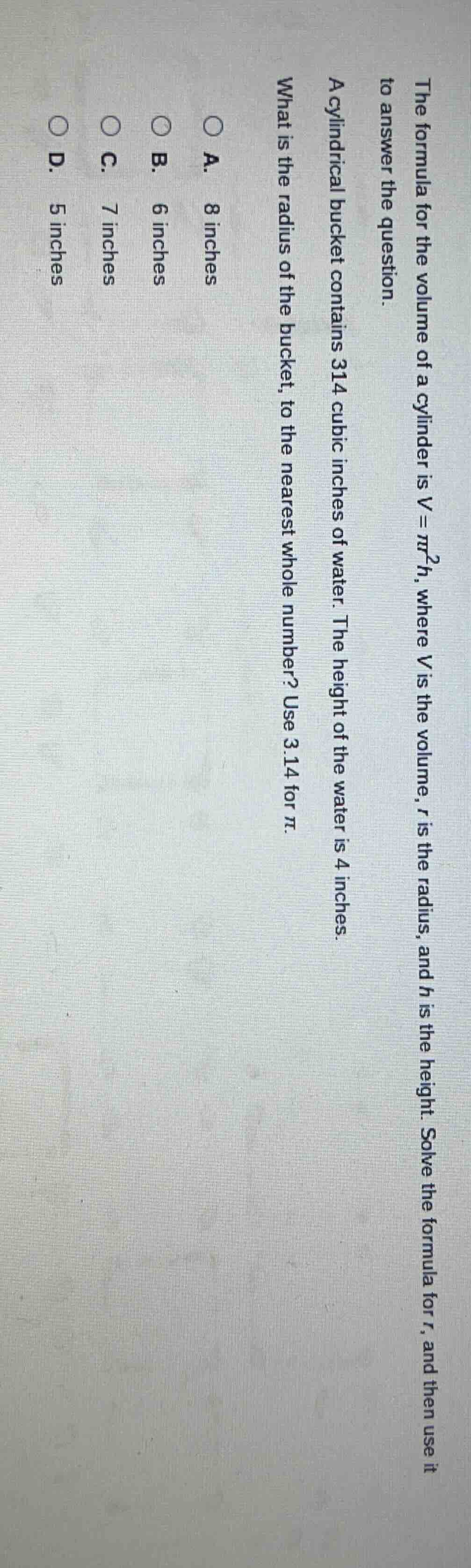 the formula for the volume of a cylinder is $v = \\pi r^2 h$, where $v$…