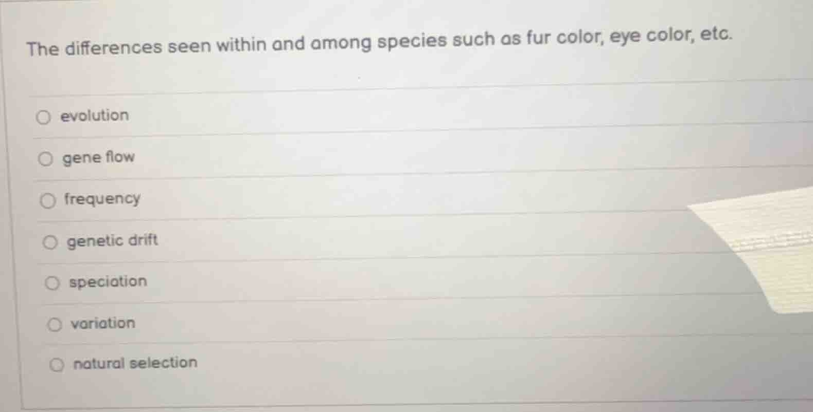 the differences seen within and among species such as fur color, eye co…