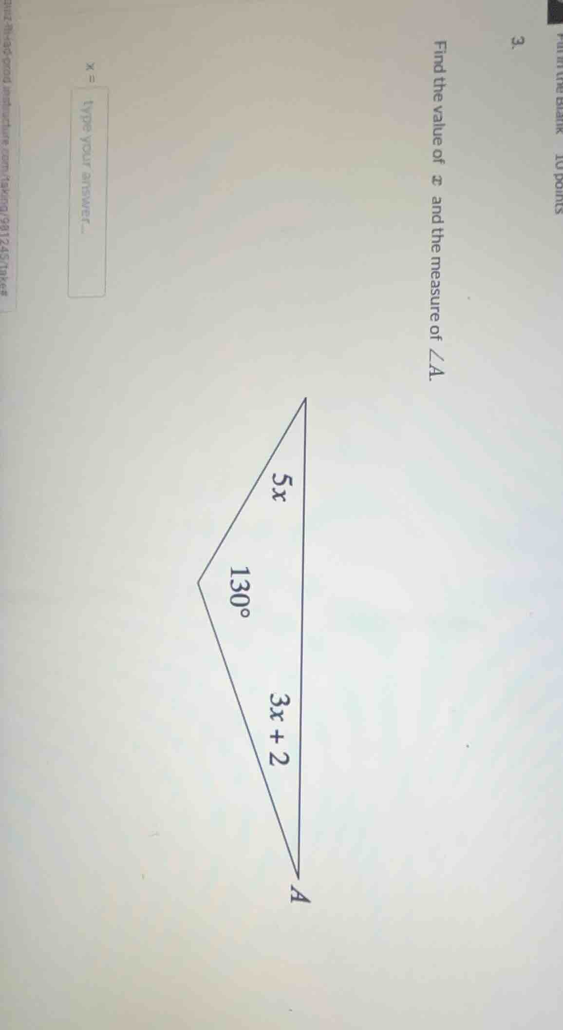3. find the value of ( x ) and the measure of ( angle a ).