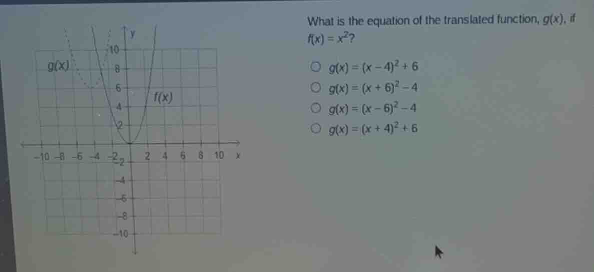 what is the equation of the translated function, g(x), if f(x) = x²? ○ …