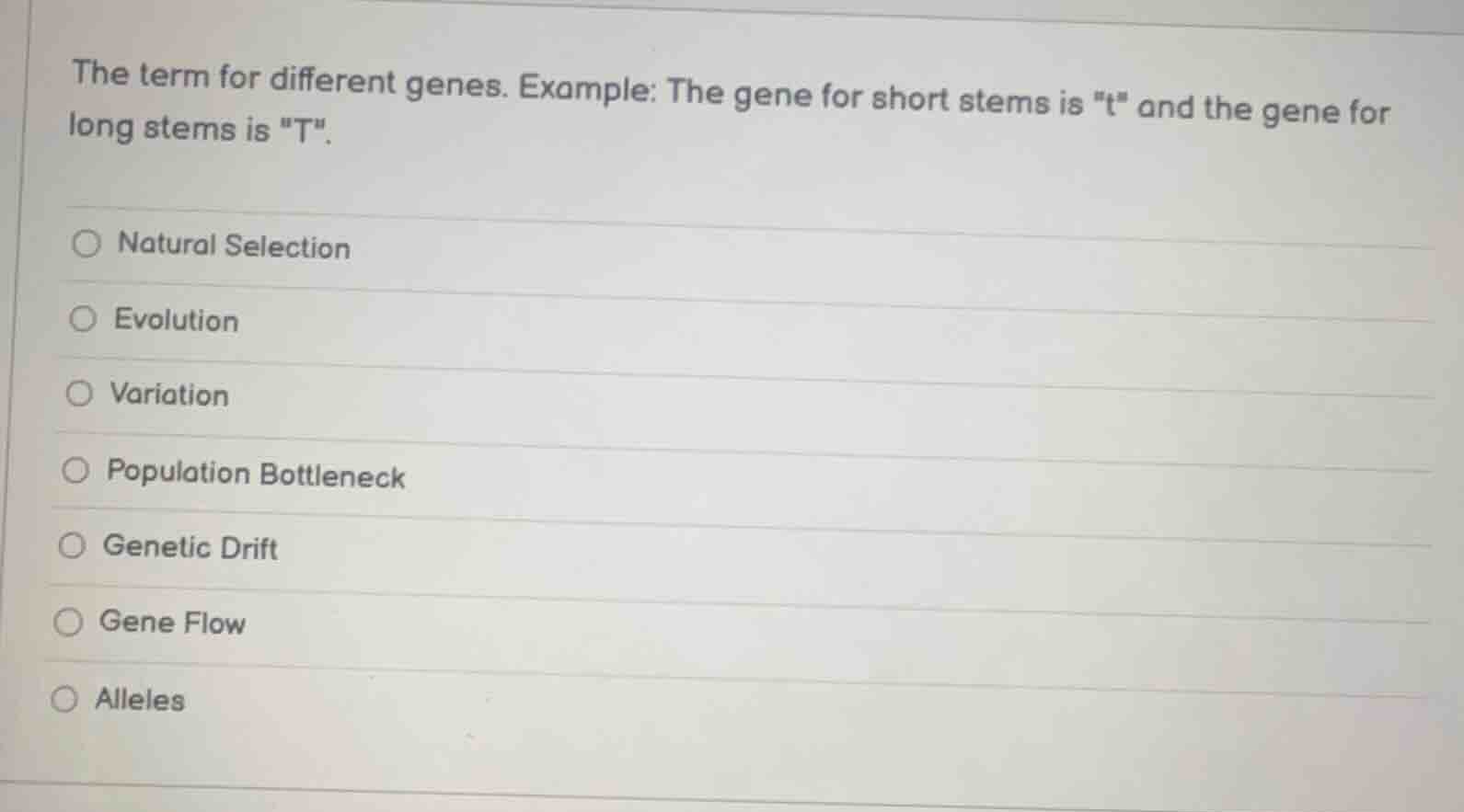 the term for different genes. example: the gene for short stems is \t\ …