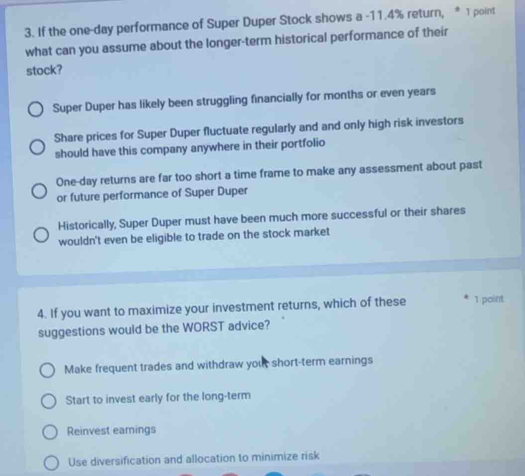 3. if the one - day performance of super duper stock shows a - 11.4% re…