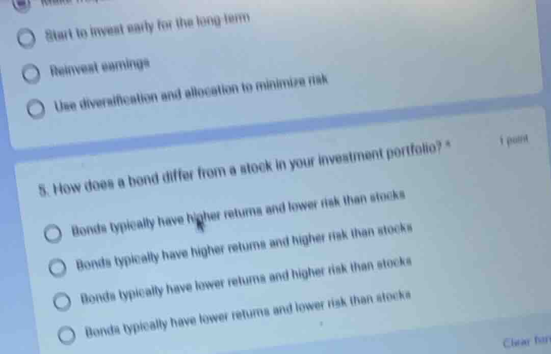 5. how does a bond differ from a stock in your investment portfolio? bo…