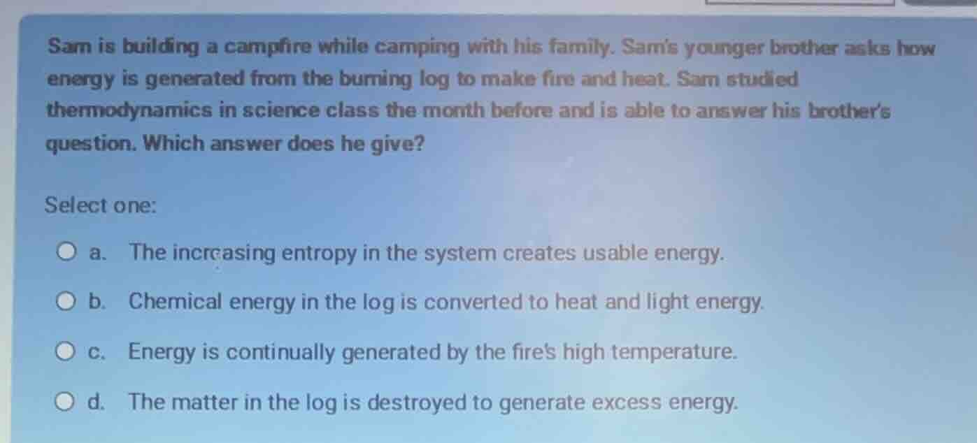 sam is building a campfire while camping with his family. sams younger …