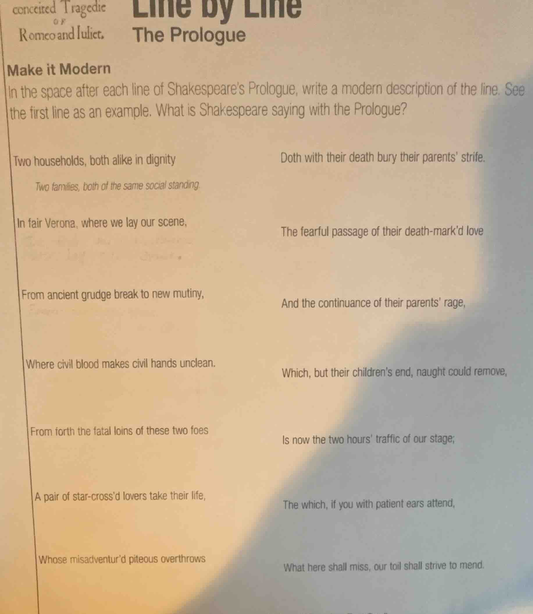 conceited tragedie of romeo and iuliet. line by line the prologue make …