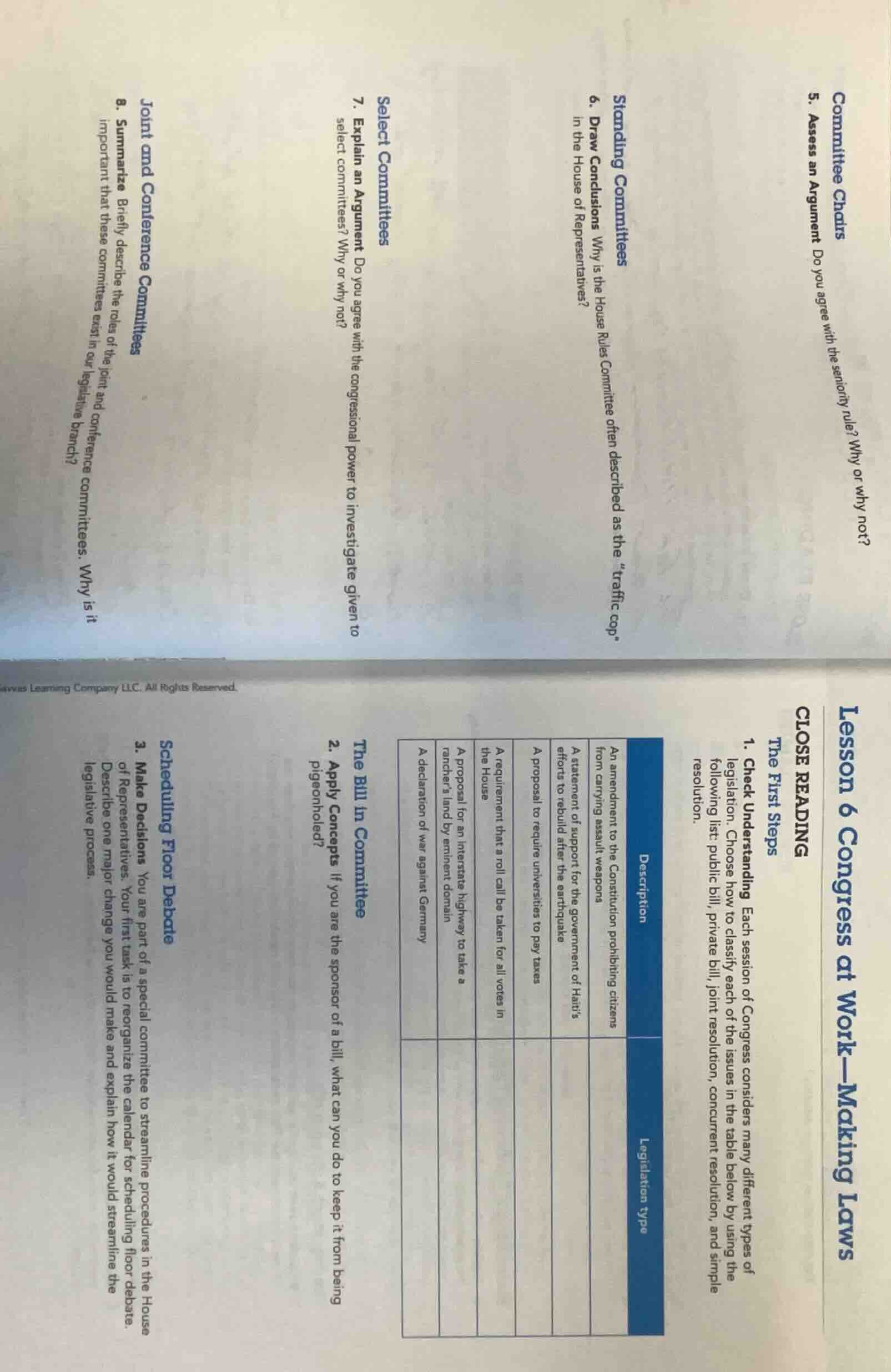 lesson 6 congress at work—making laws close reading the first steps 1. …