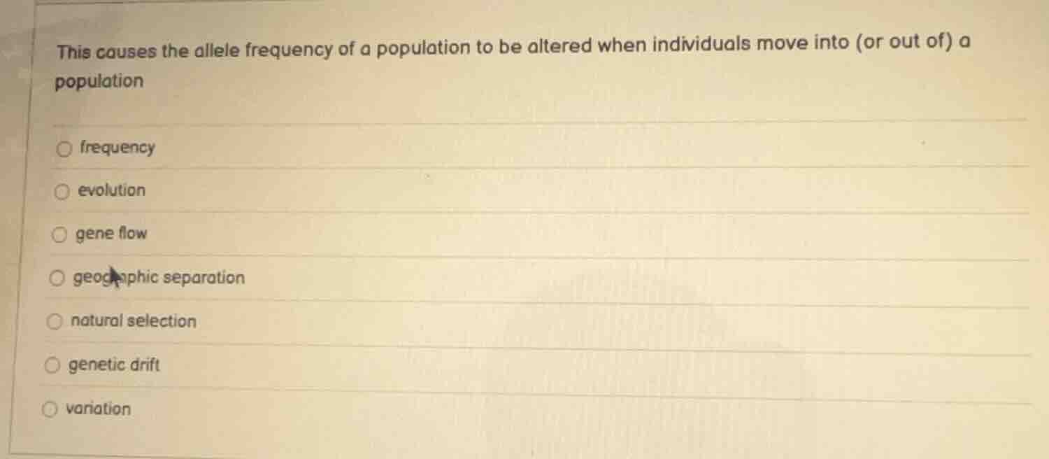 this causes the allele frequency of a population to be altered when ind…