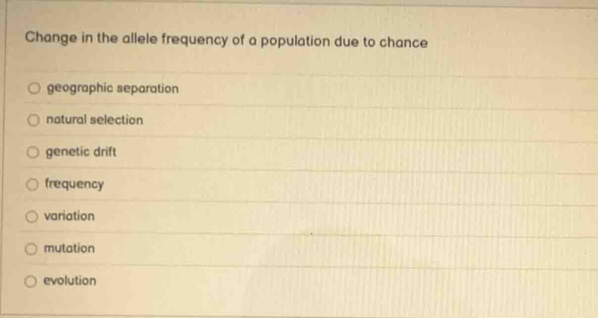 change in the allele frequency of a population due to chance goographic…