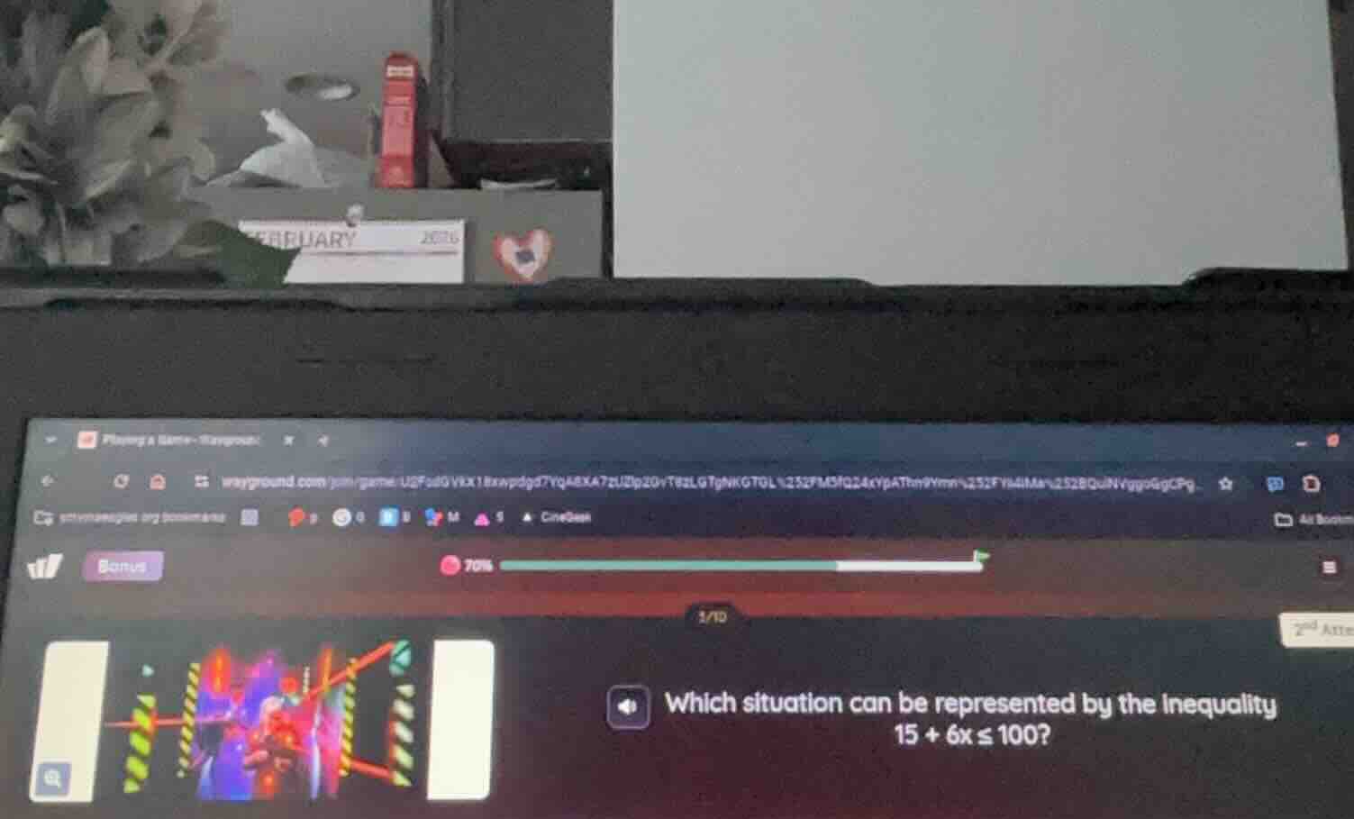 which situation can be represented by the inequality 15 + 6x ≤ 100?
