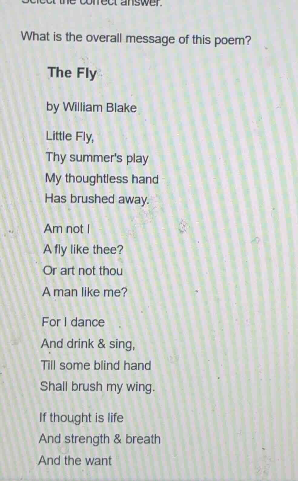 select the correct answer. what is the overall message of this poem? th…