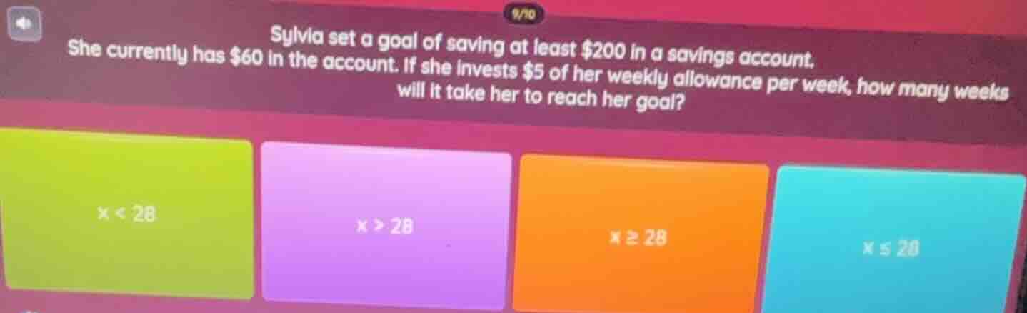 sylvia set a goal of saving at least $200 in a savings account. she cur…