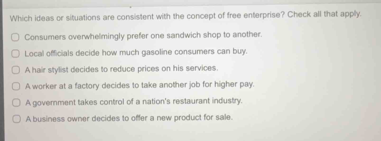 which ideas or situations are consistent with the concept of free enter…