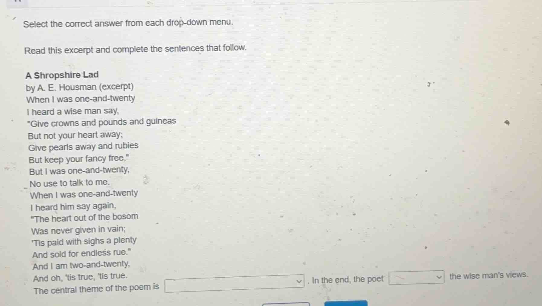 select the correct answer from each drop - down menu. read this excerpt…
