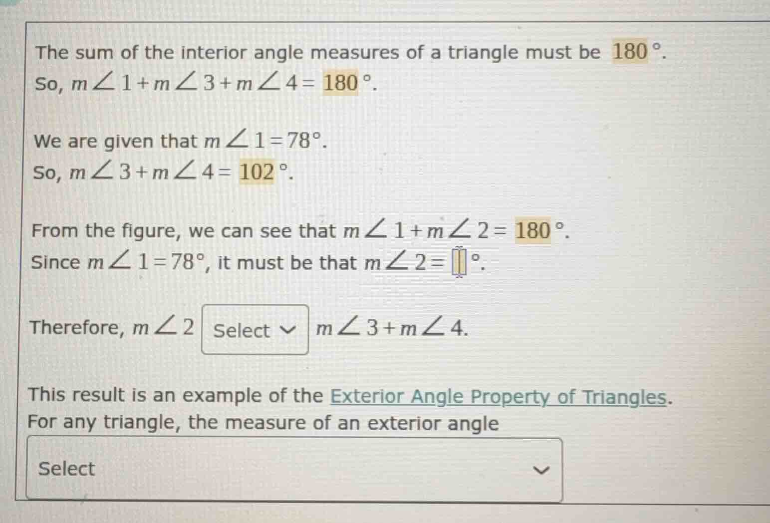 the sum of the interior angle measures of a triangle must be 180°. so, …