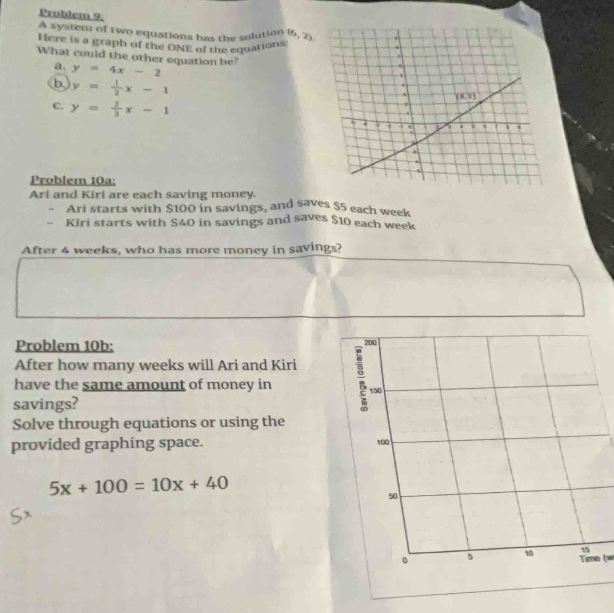 problem 9: a system of two equations has the solution (6, 2). here is a…