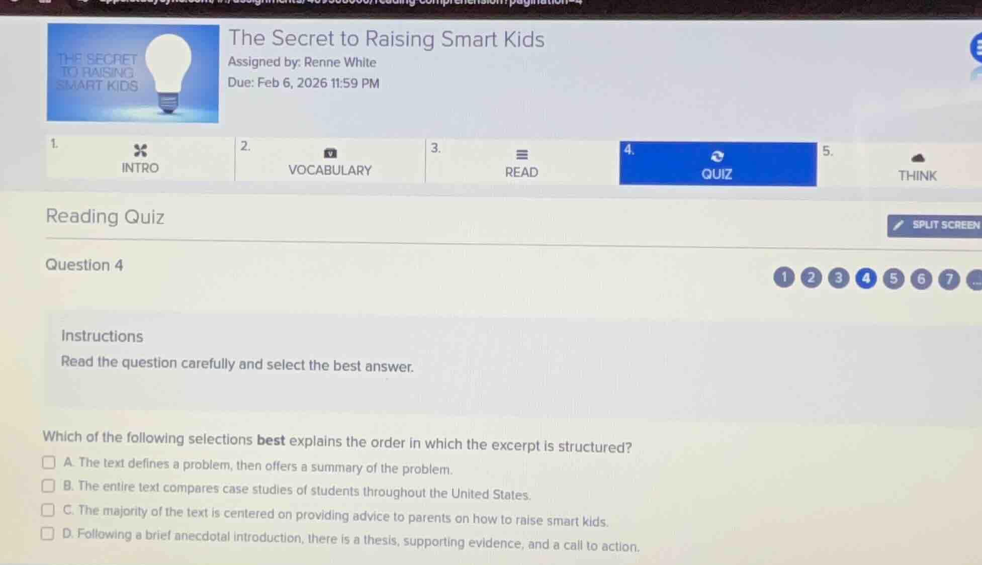 the secret to raising smart kids assigned by: renne white due: feb 6, 2…