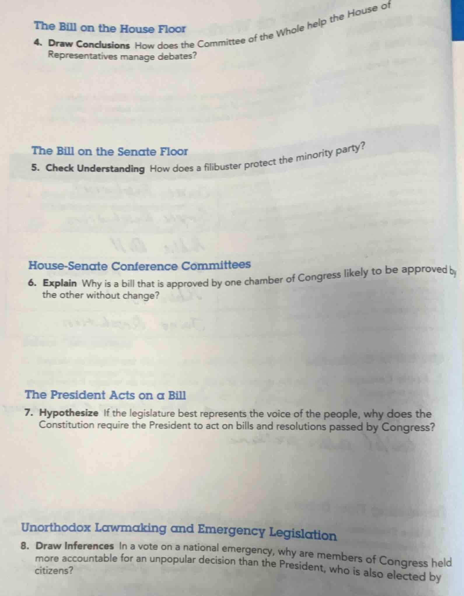 the bill on the house floor 4. draw conclusions how does the committee …