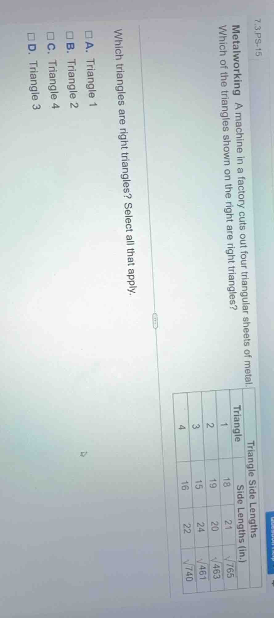 7.3.ps-15 metalworking a machine in a factory cuts out four triangular …