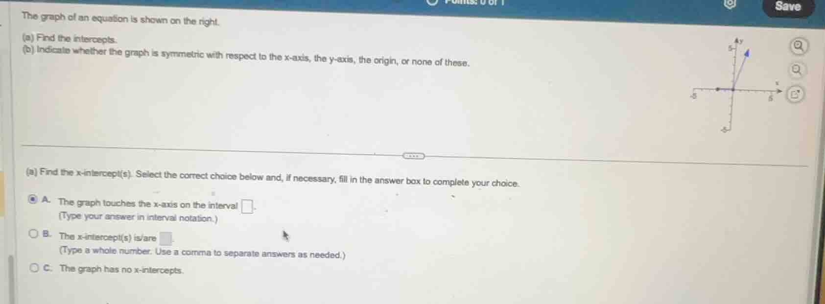 the graph of an equation is shown on the right. (a) find the intercepts…