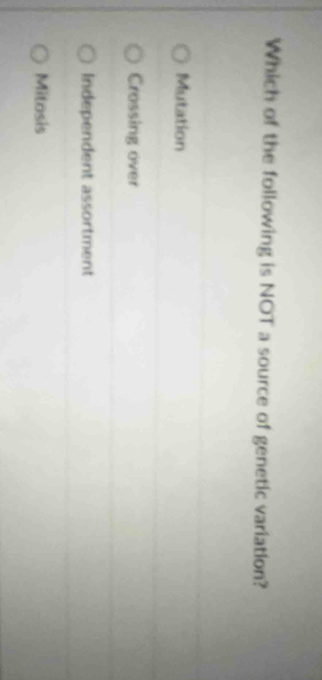 which of the following is not a source of genetic variation? mutation c…