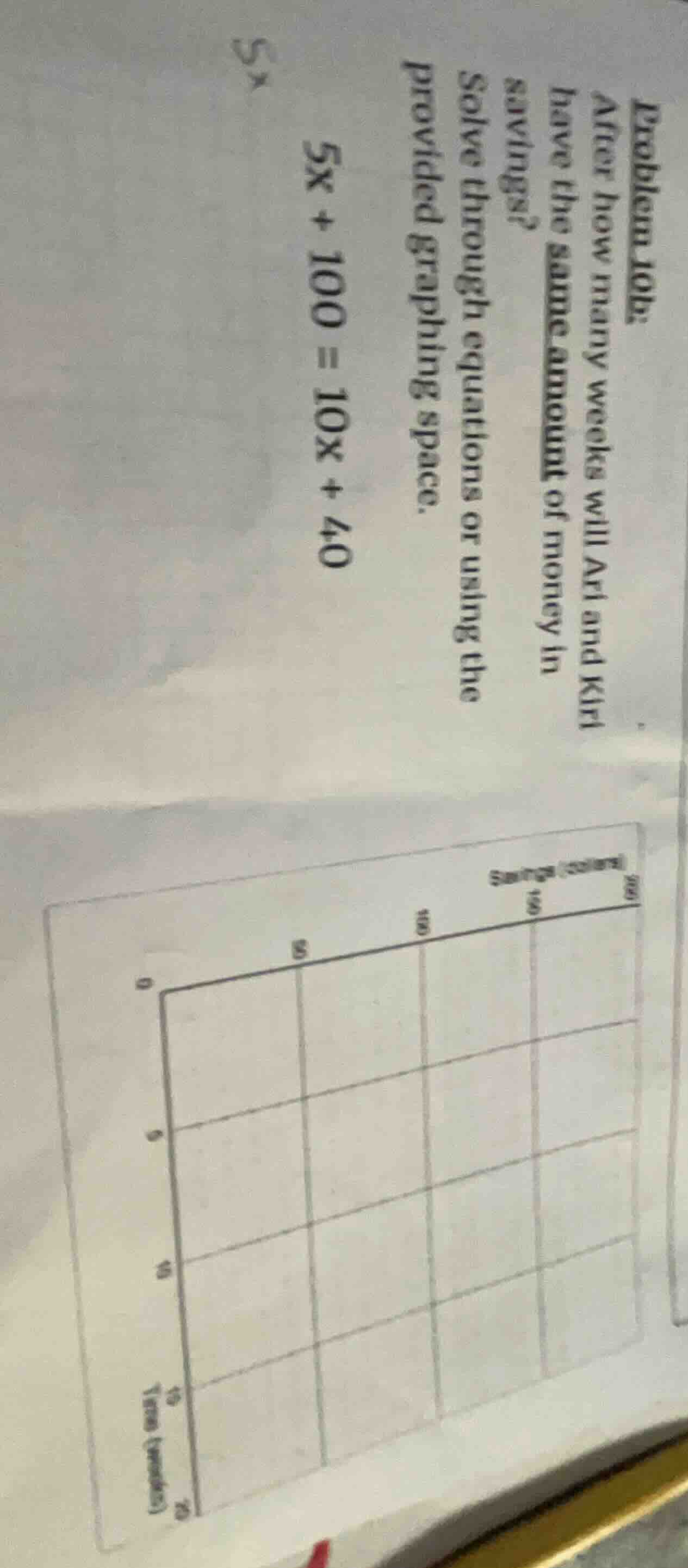 problem job: after how many weeks will ari and kirl have the same amoun…