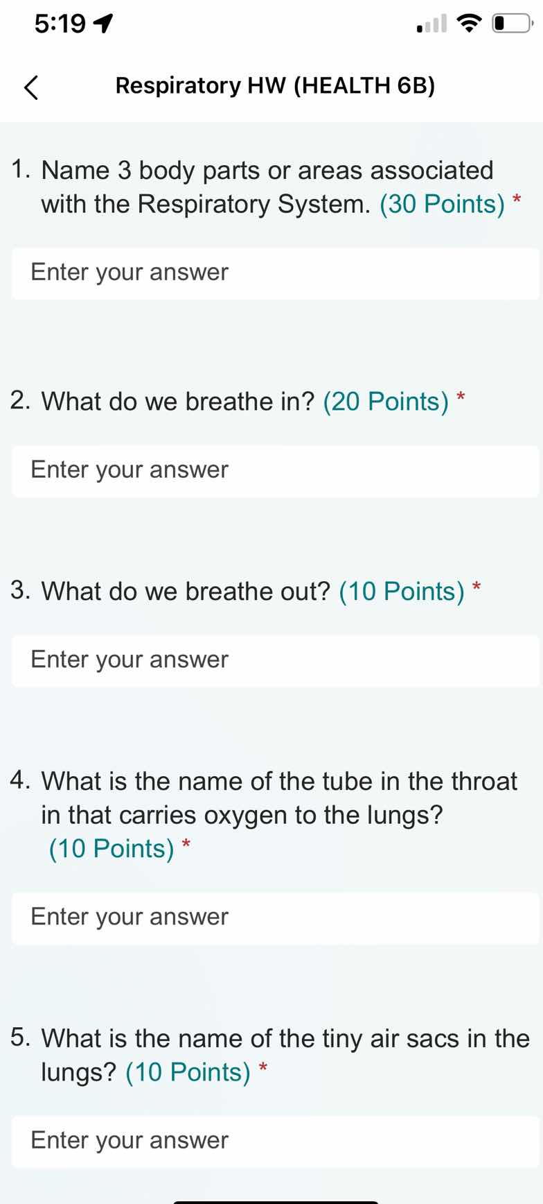 1. name 3 body parts or areas associated with the respiratory system. (…