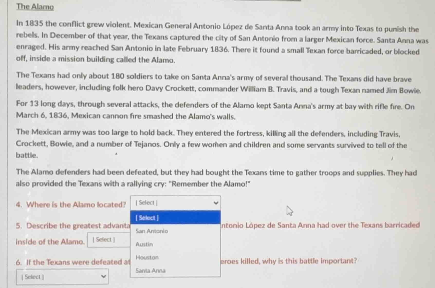 the alamo in 1835 the conflict grew violent. mexican general antonio ló…