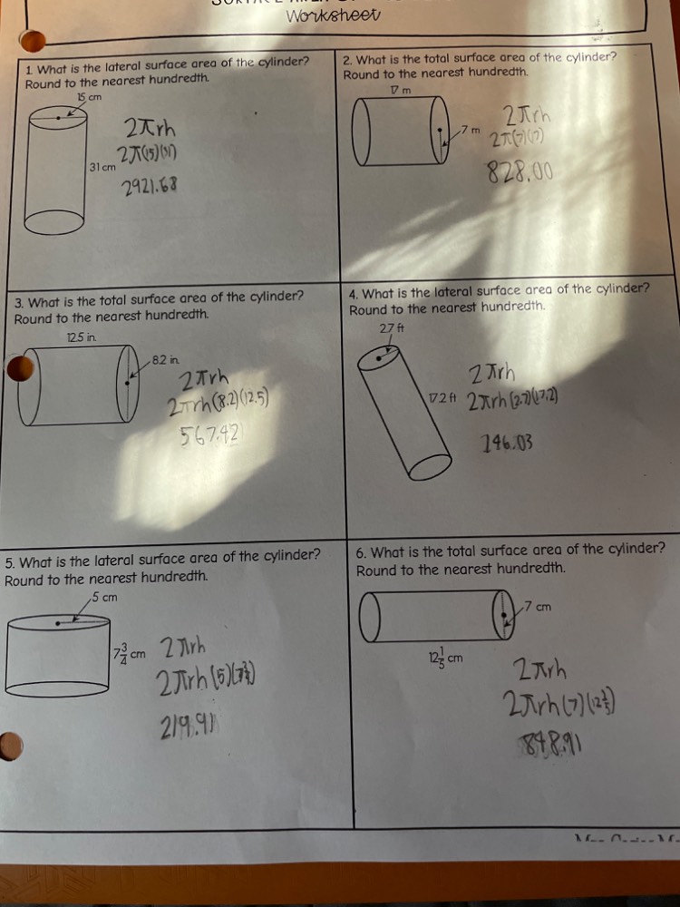 worksheet 1 what is the lateral surface area of the cylinder? round to …