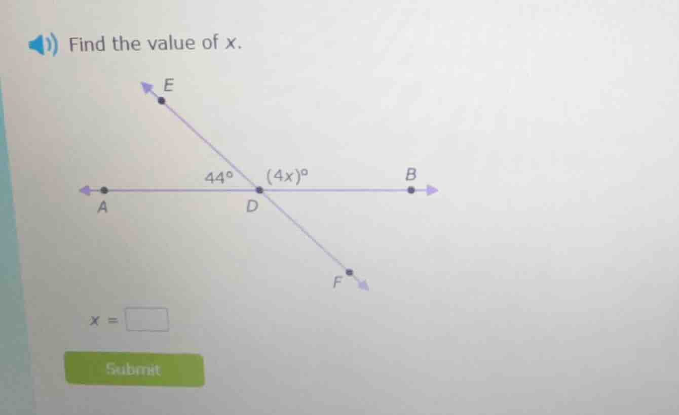 find the value of x. a d b are on a straight line, e d f are on a strai…