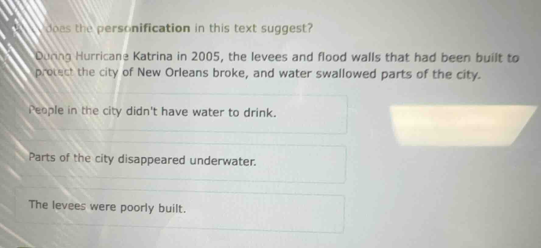 what does the personification in this text suggest? during hurricane ka…