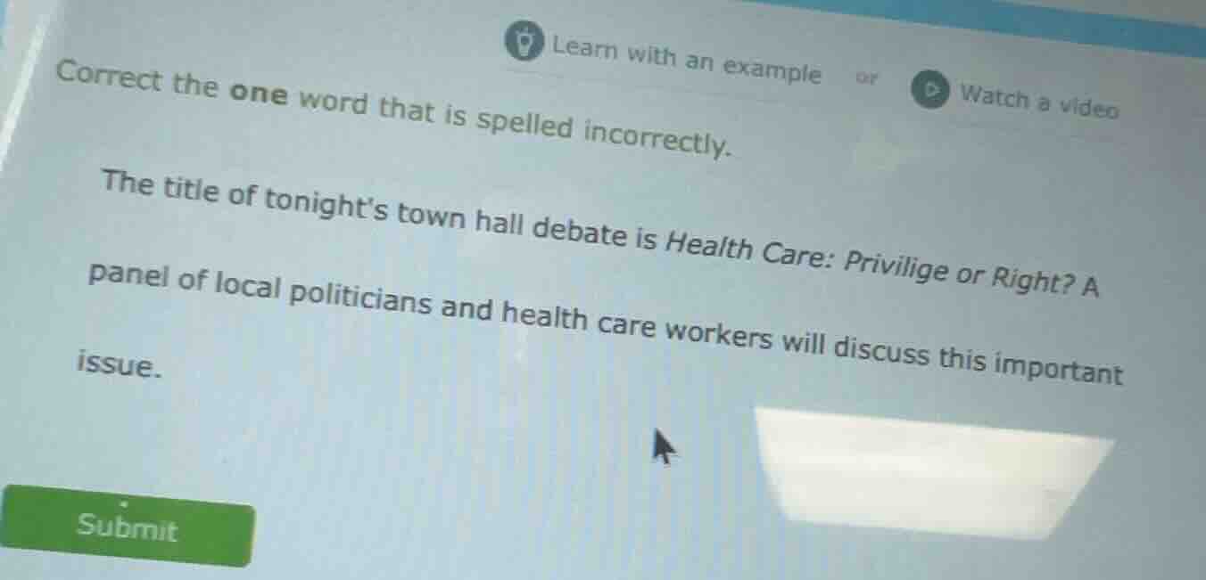 correct the one word that is spelled incorrectly. the title of tonight’…