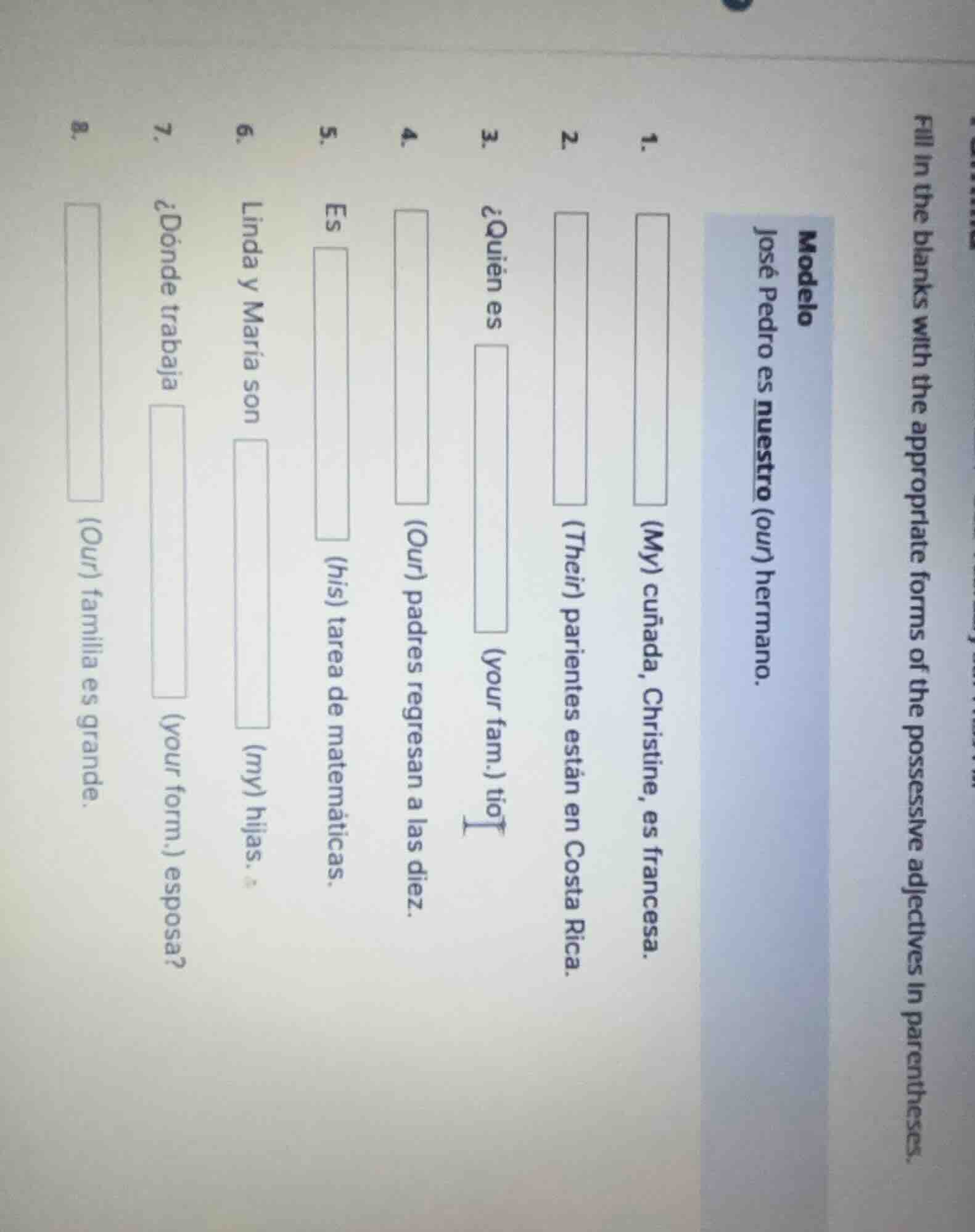 fill in the blanks with the appropriate forms of the possessive adjecti…