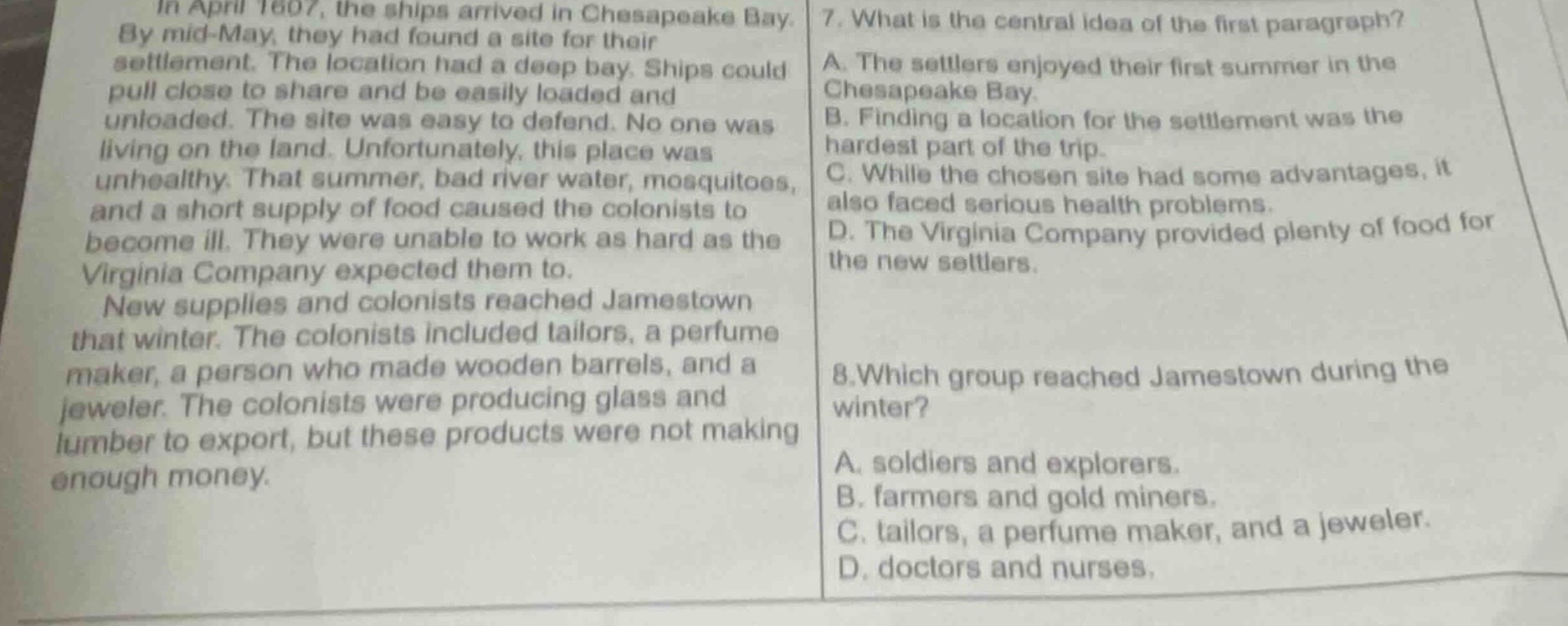 in april 1607, the ships arrived in chesapeake bay. by mid - may, they …