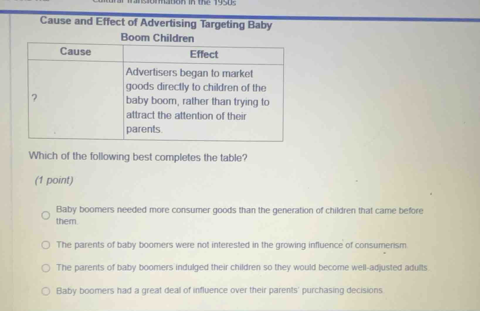 cause and effect of advertising targeting baby boom children cause\teff…