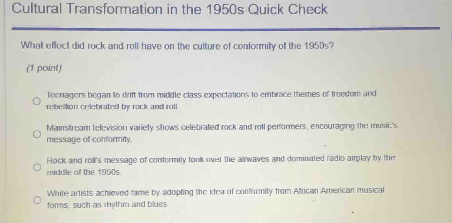 cultural transformation in the 1950s quick check what effect did rock a…