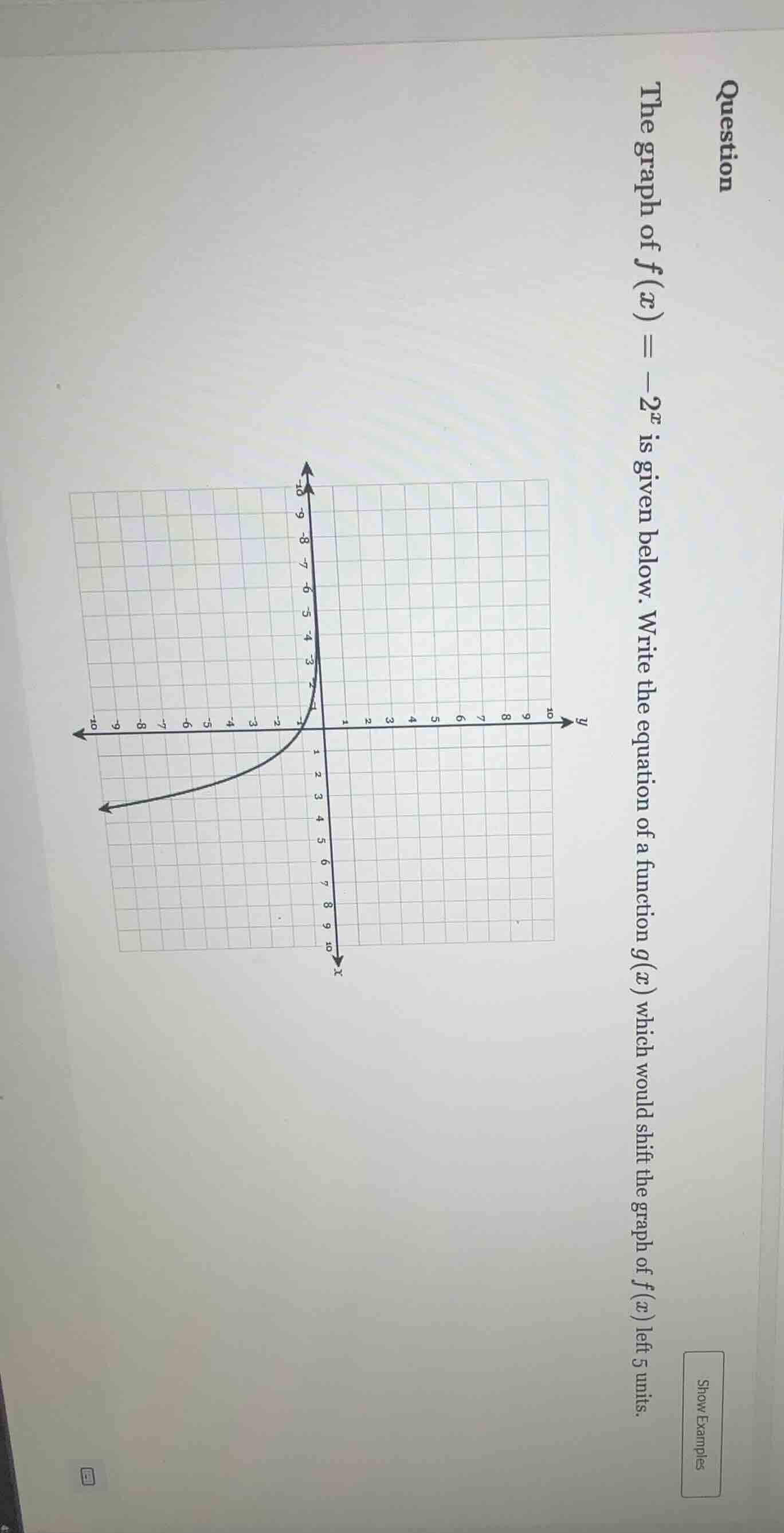 question the graph of $f(x) = -2^x$ is given below. write the equation …