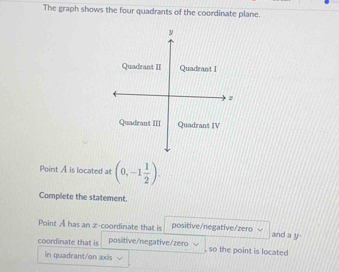 the graph shows the four quadrants of the coordinate plane. point ( a )…