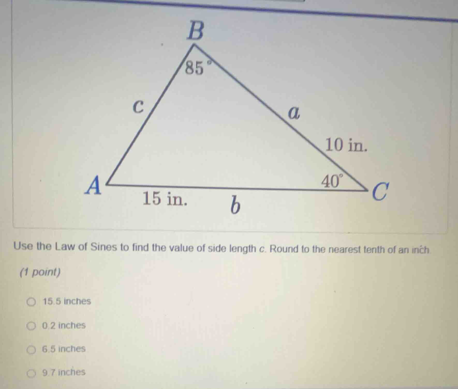 use the law of sines to find the value of side length c. round to the n…