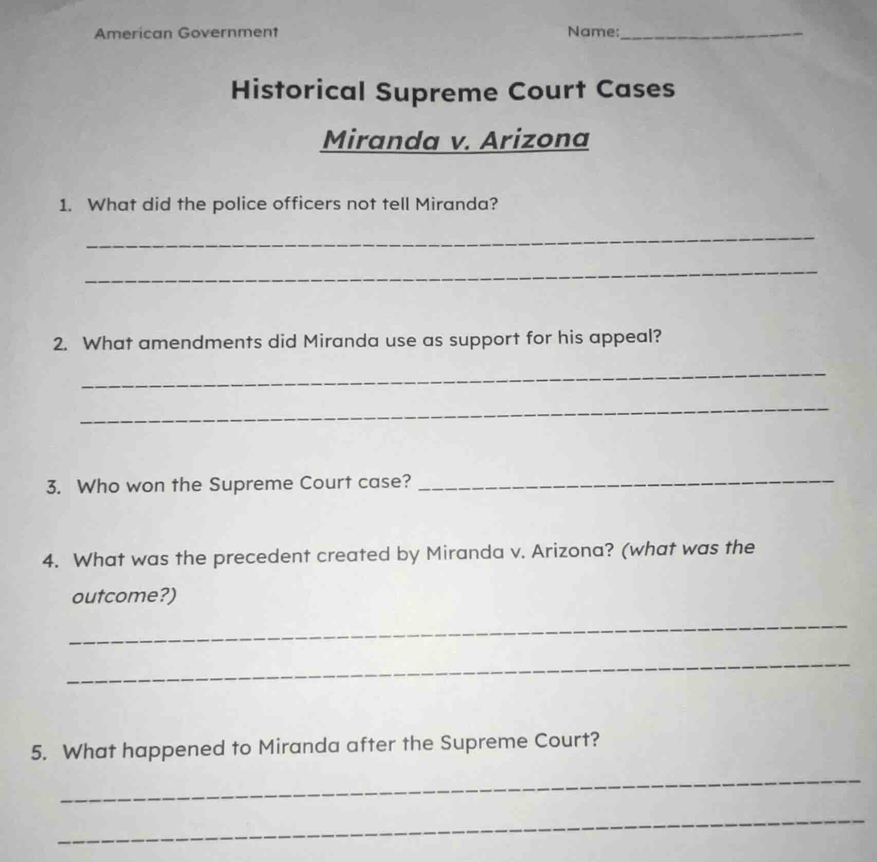 american government name:_________ historical supreme court cases miran…