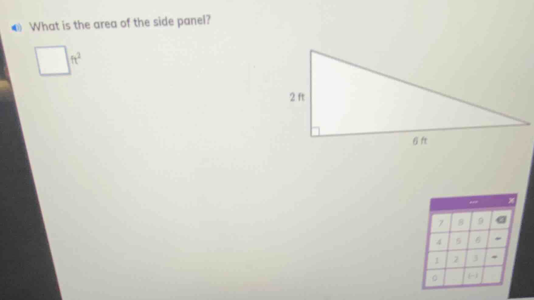 what is the area of the side panel? \\(\\square\\text{ ft}^2\\) \\(2\\t…