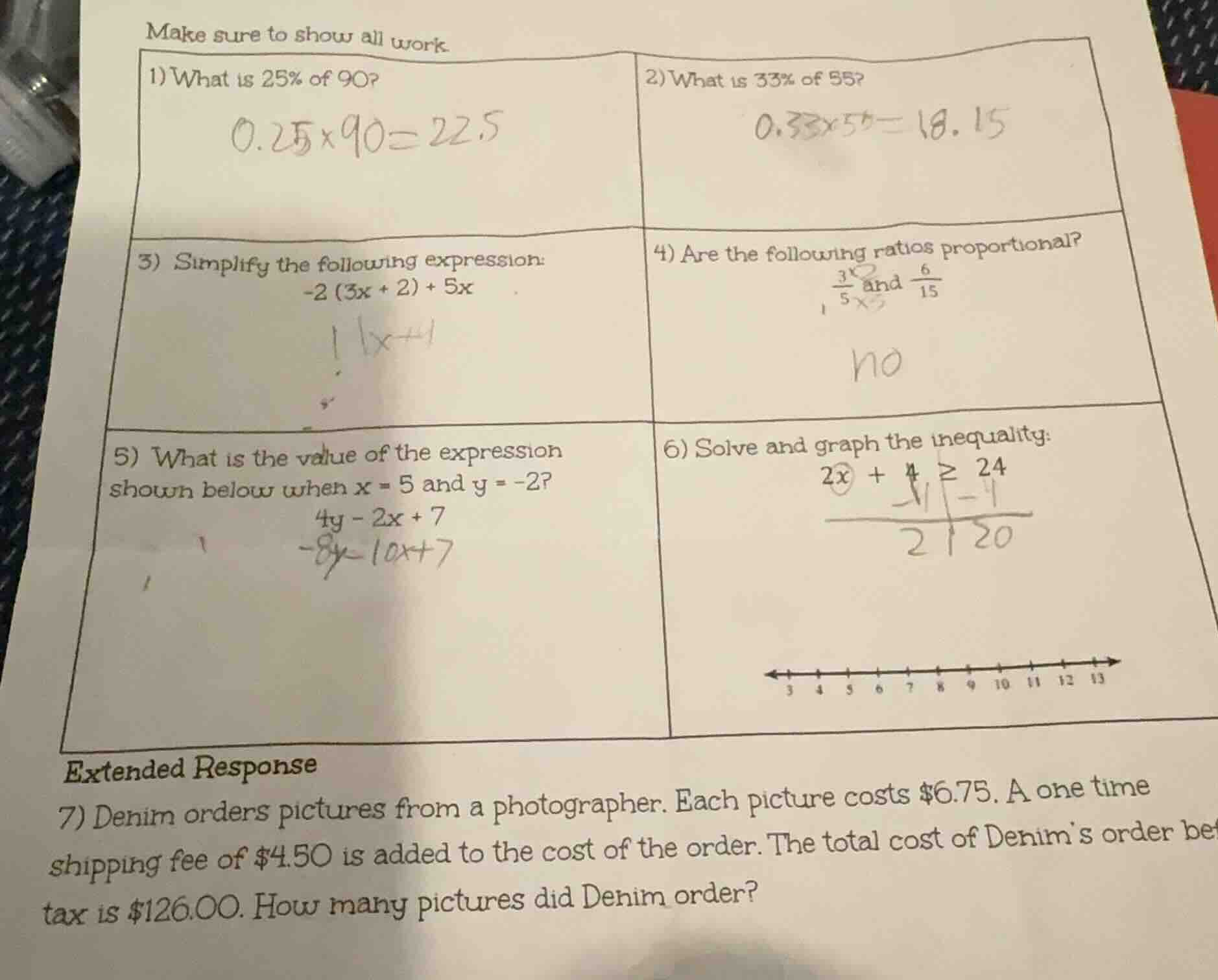 make sure to show all work. 1) what is 25% of 90? 2) what is 33% of 55?…