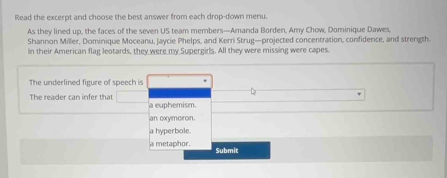 read the excerpt and choose the best answer from each drop - down menu.…