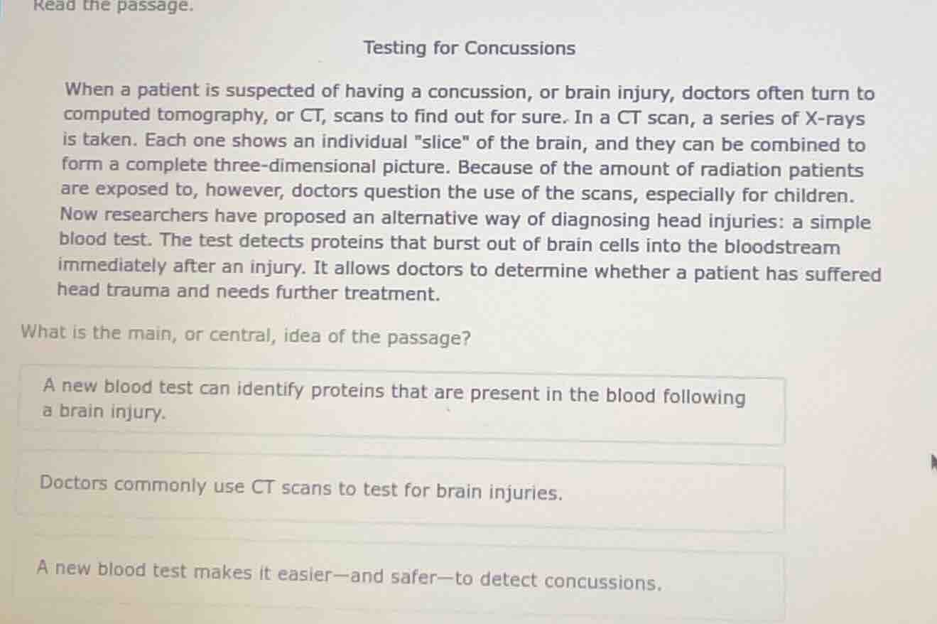 read the passage. testing for concussions when a patient is suspected o…