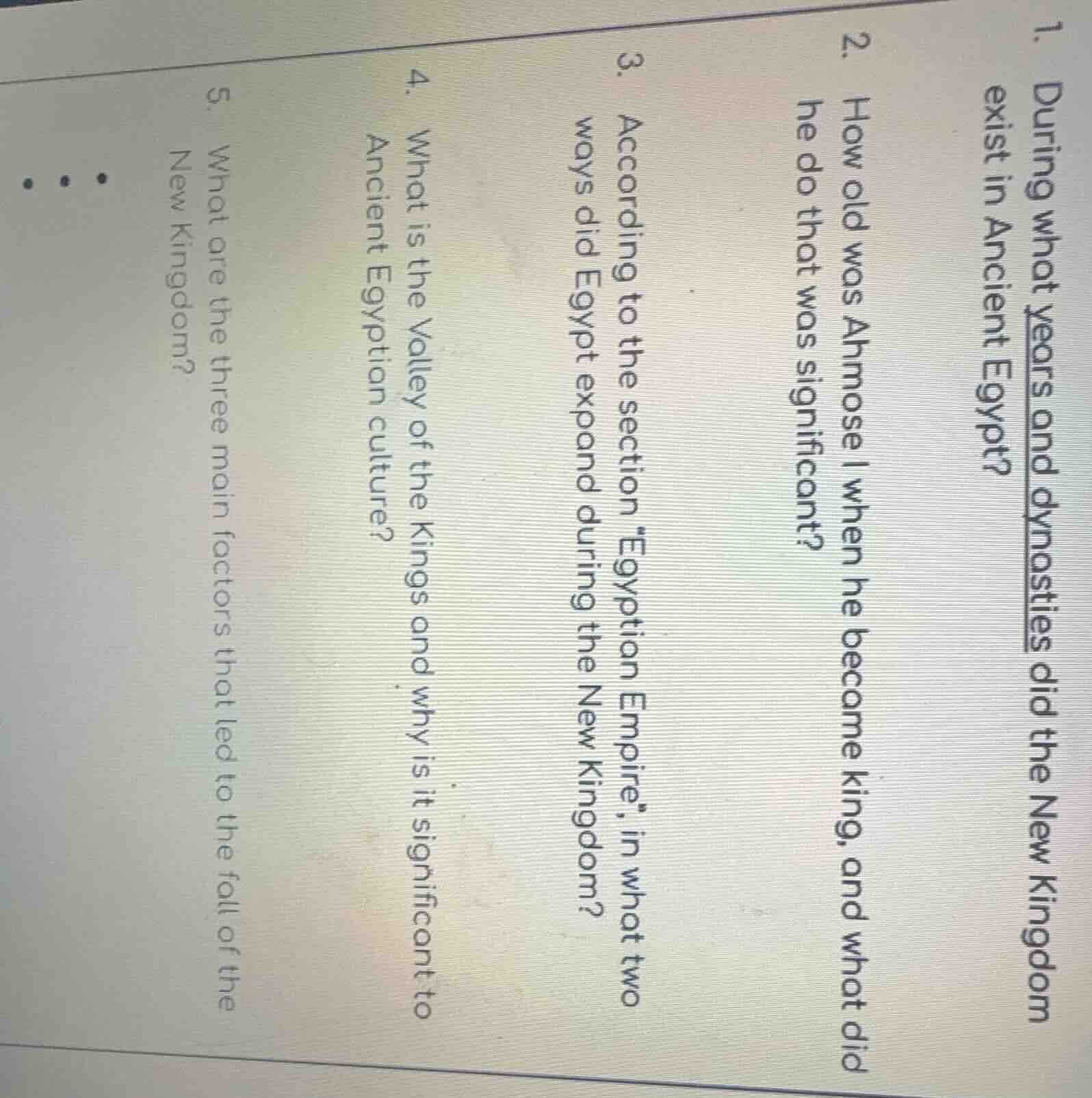 1. during what years and dynasties did the new kingdom exist in ancient…