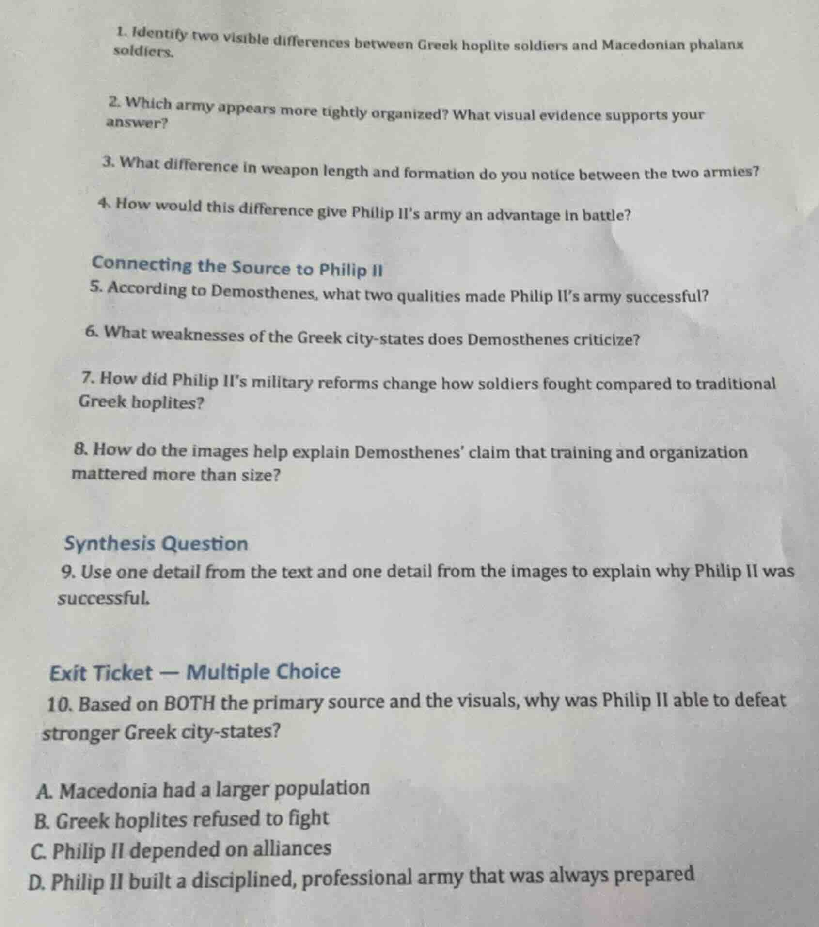 1. identify two visible differences between greek hoplite soldiers and …