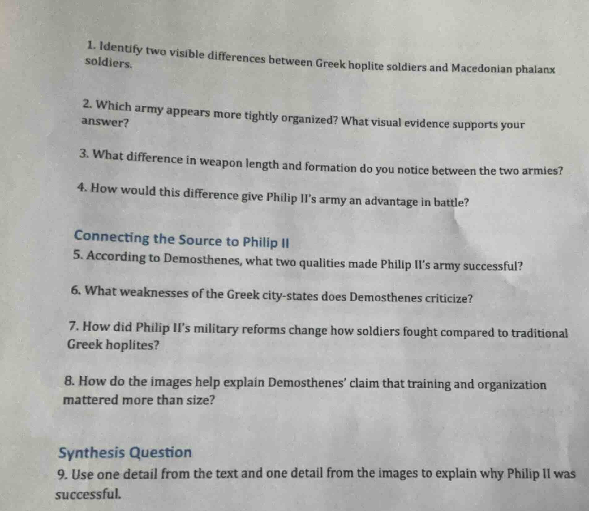 1. identify two visible differences between greek hoplite soldiers and …