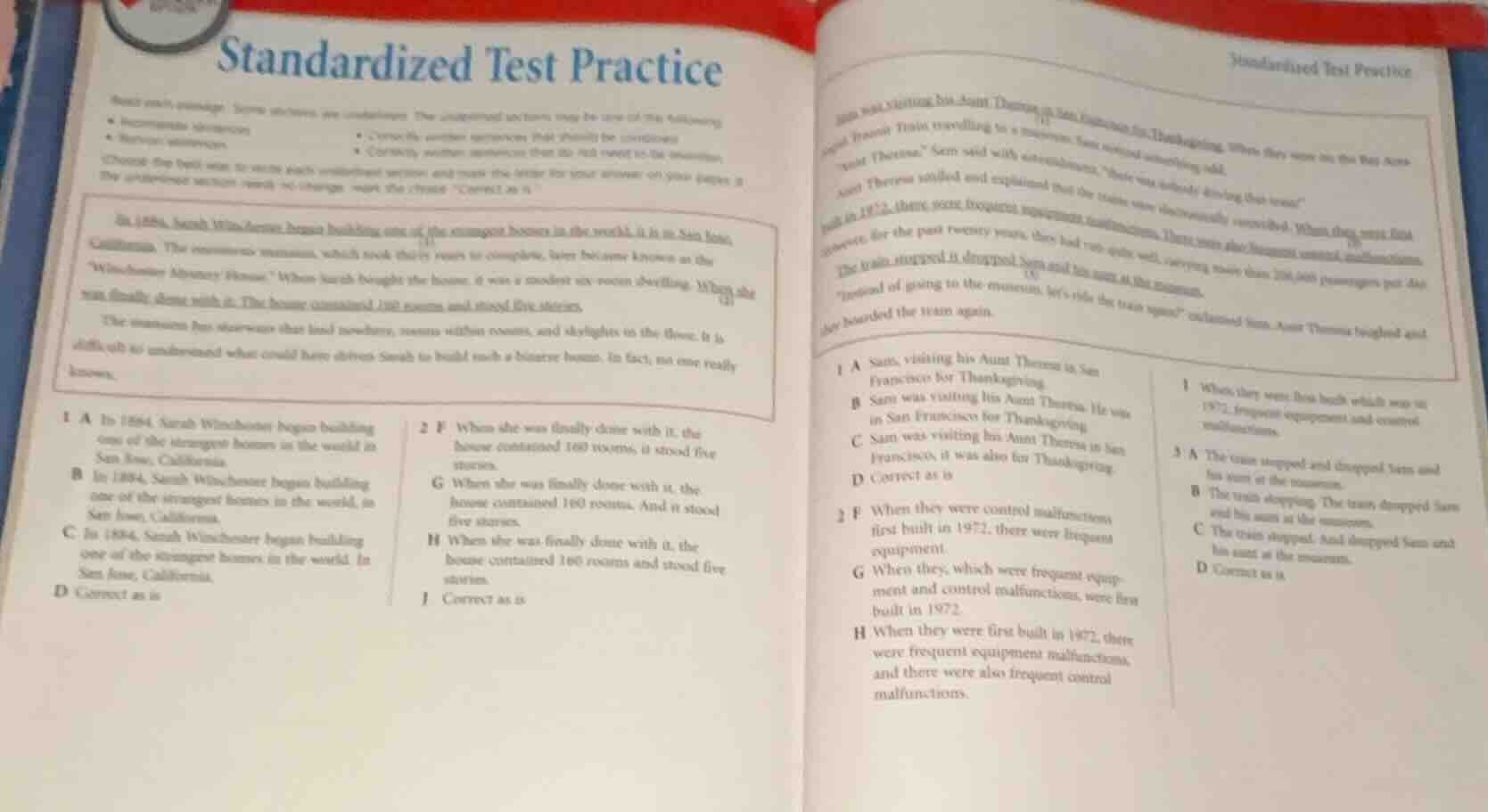standardized test practice read each passage. some sentences are underl…